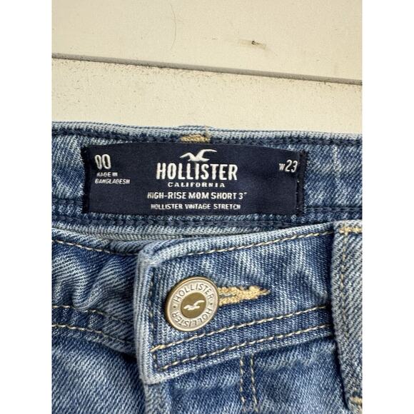 Hollister High Rise Mom 3” Size 00 w23 Daisy Embroidered Cutoff Shorts Denim - Picture 3 of 5